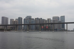 城市河畔高楼与桥梁景观