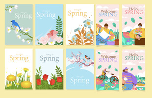 春季手绘插画素材集合