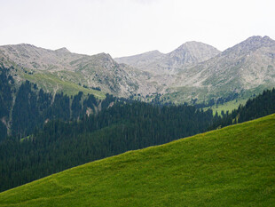 翠绿山丘间的壮美山脉