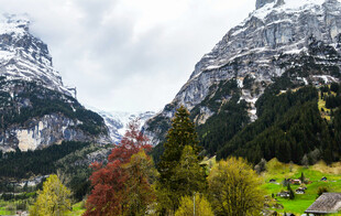 山间多彩秋景与村落