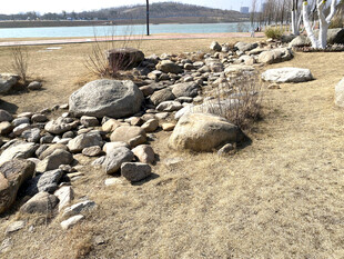 岸边乱石堆景观