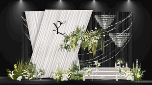 韩式白绿色系婚礼迎宾区