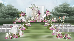 浪漫户外玫粉色系婚礼效果图