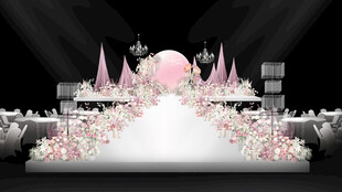 梦幻粉色系婚礼舞台布置