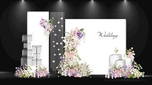 白色韩式粉紫色婚礼迎宾区