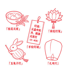 传统元宵节元素手绘图案集