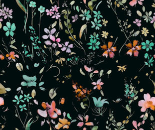 黑色底多彩花卉图案