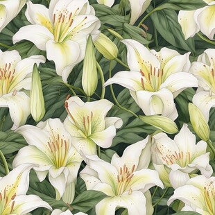 白色百合花图案纹理无缝循环