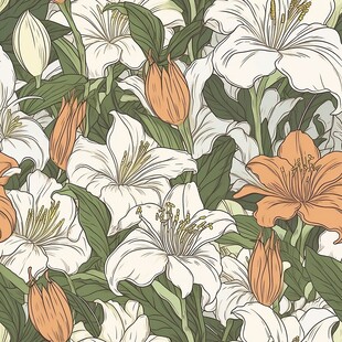百合花卉图案设计无缝循环