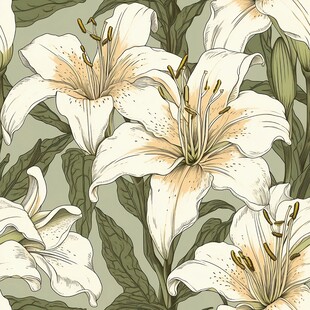 优雅白色百合花图案无缝循环