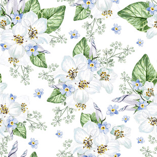 清新花卉绿叶水彩图案无缝循环