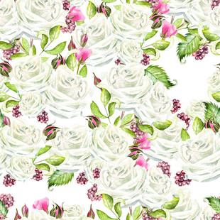 白色玫瑰花卉图案背景无缝循环