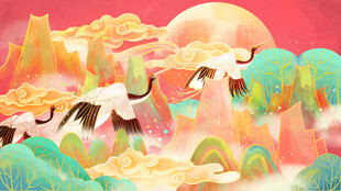 梦幻仙鹤共舞于山水之间