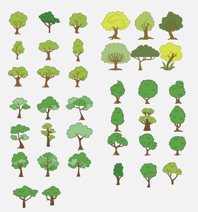 多样可爱卡通树木集合