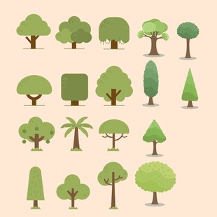 多样卡通树木图标集合
