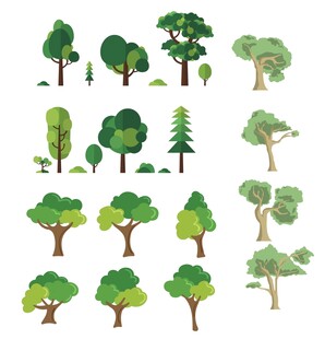 多样绿树矢量插画素材