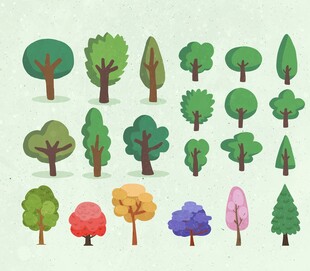 多样卡通树木插画集合