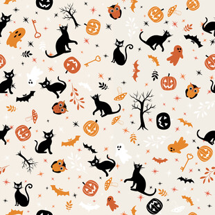 万圣节黑猫南瓜背景图案
