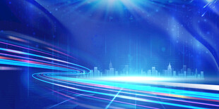 蓝色科技感光线城市背景图