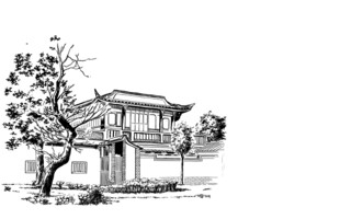 中式传统建筑手绘图