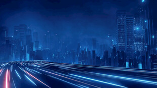 城市夜景中的流光溢彩道路