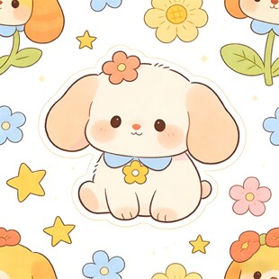 可爱小狗与花朵星星图案