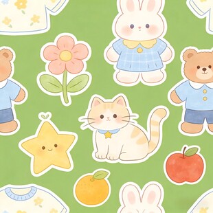 可爱动物与水果卡通图案