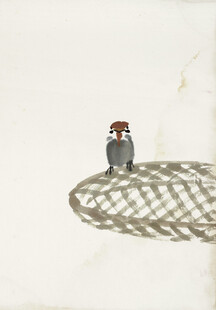 齐白石站在网状物上的彩色小鸟