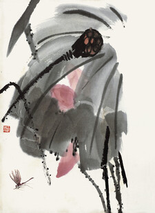 齐白石水墨虾趣图