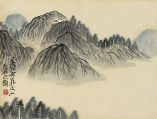 齐白石水墨山峦国画意境图