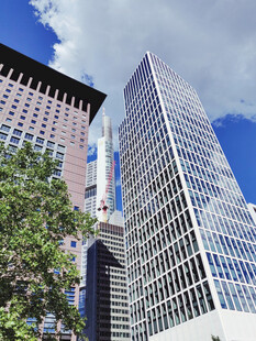 都市摩天大楼与绿树景观