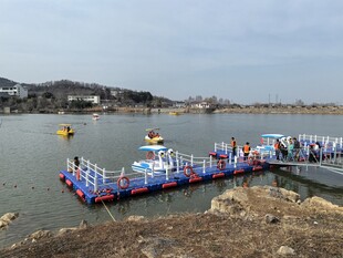 码头边停靠的船只与人群