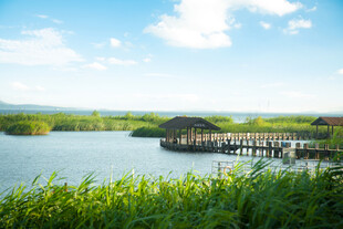 湖畔木栈桥美景