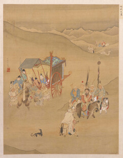 仇英作品古代行军场景图