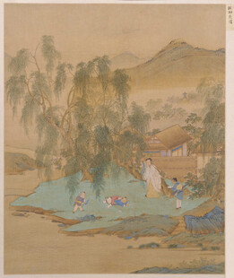 仇英作品古代乡村山水游乐图景