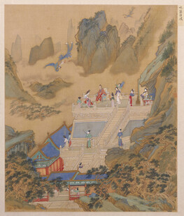 仇英作品古代山水间的出行场景