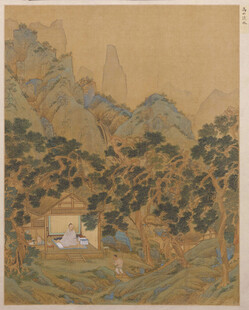 仇英作品山水林间小屋图