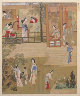 仇英作品古代仕女庭院生活图景