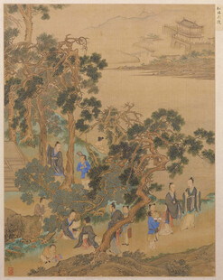 仇英作品古代山水人物活动场景图