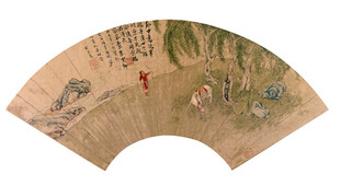 仇英作品古典花鸟折扇