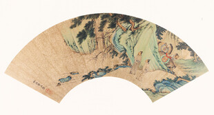 仇英作品古风山水扇面画
