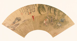 仇英作品古风山水扇面画