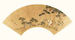 仇英作品扇面山水墨画