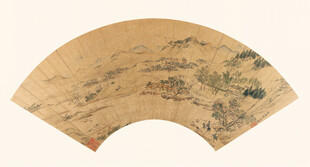 仇英作品山水折扇