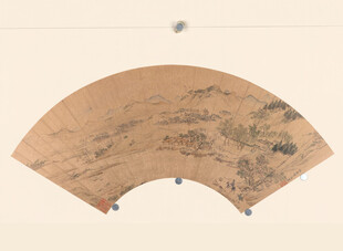 仇英作品古风扇面书画作品