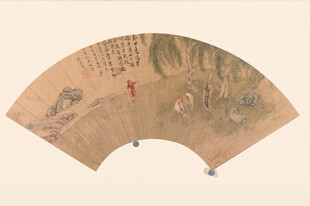 仇英作品古代山水人物扇面画