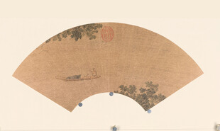 仇英作品古风山水扇面画作