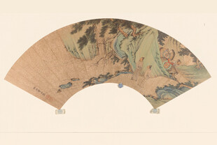 仇英作品古风山水扇面画