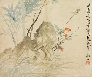 水墨山石花卉国画作品
