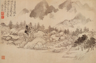 恽寿平水墨山水人物画意境图